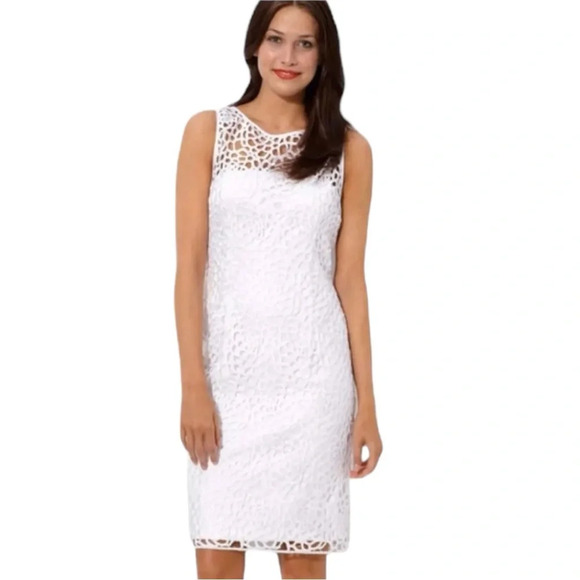 ADRIANNA PAPELL Evening White Crochet Lace Overlay Dress Occasion Party Size 6 - Picture 2 of 16